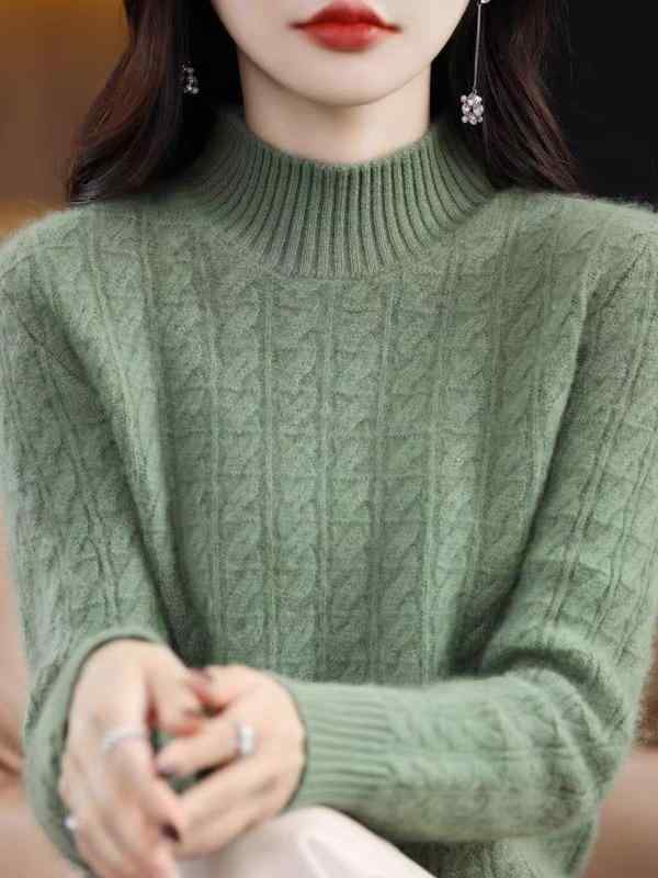 ニット レディース 女性用 秋冬 厚手 保温 抗菌 ラムウール ハーフネック ハイネック プルオーバー 無地 ゆったり ルーズフィット トップス インナー オフィス カジュアル 通勤