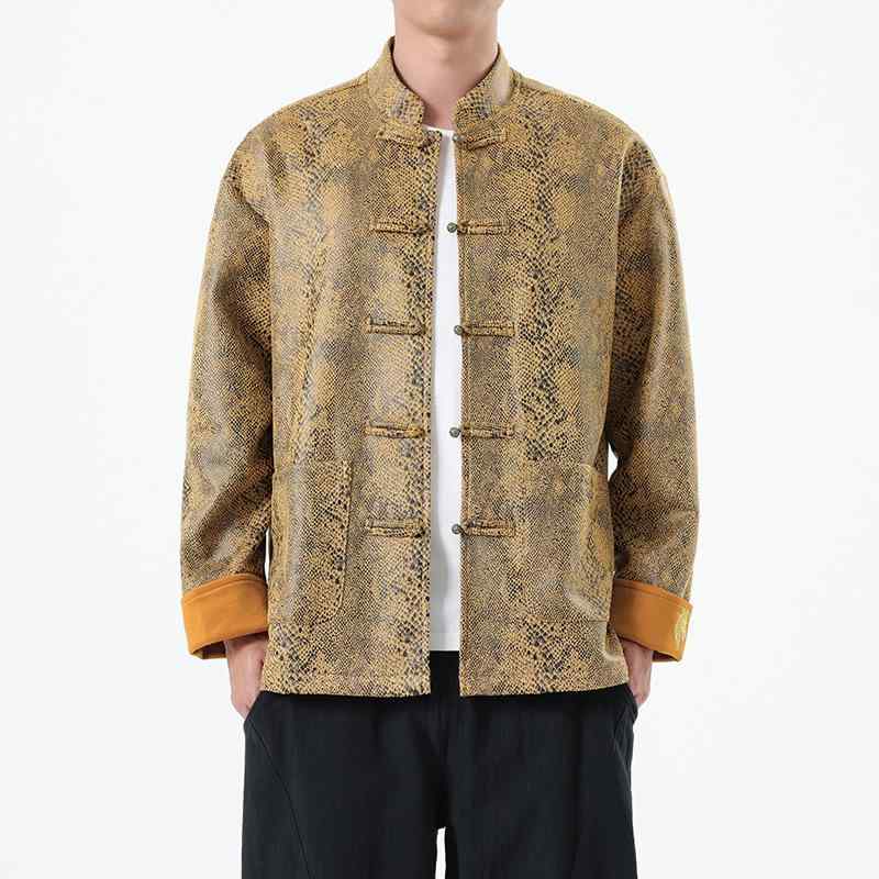 漢服 メンズ 男性用 中国風 チャイナ風 レトロ アンティーク風 長袖 アウター ジャケット 唐装 ビッグサイズ 大きいサイズ 秋冬 ポリエステル カジュアルスタイル ファッション