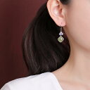 ピアス レディース 925シルバー 淡いグリーン和田玉 レトロ 中国風 景泰藍 蓮 花モチーフ ひし形 フックピアス アンティーク調 普段使い お出かけ
