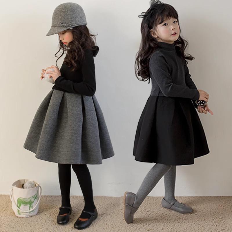Other - ワンピース ガールズ ジュニア 裏起毛 綿 コットン 長袖 切り替え 配色 プリーツスカート 韓国子供服 秋冬 通学 普段着 おしゃれ かわいい 上品 プリンセス カジュアル ドレス