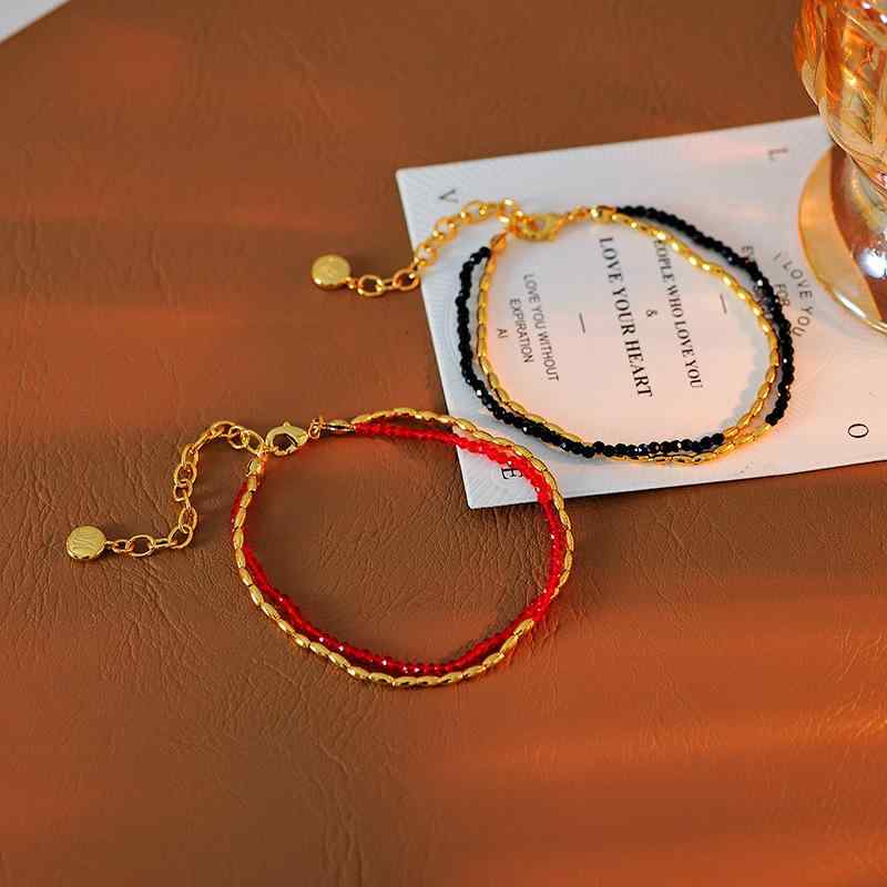 ブレスレット レディース 電気メッキ加工 銅製 ファッション ライトラグジュアリー シンプル 個性的デザイン 切り替え バイカラー 二重 上品 エレガント 幾何学 ジオメトリック 春夏 通勤 レッド ブラック