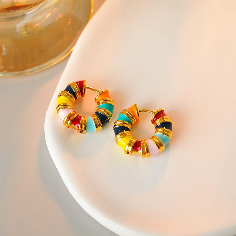ピアス レディース 女性用 通勤スタイル カラフル ドロップエナメル マカロンカラー 幾何学 ラウンド ..