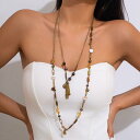 ネックレス レディース 不規則 ターコイズ ラウンドプレート 多層 合金 電気メッキ加工 幾何学模様 欧米風 ファッション 万能 ロング 鎖骨チェーン 古銅色 繊細チェーン