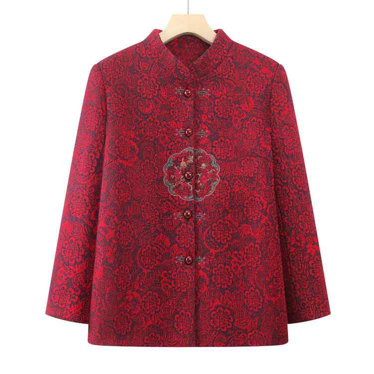 ジャケット レディース ゆったり 中厚手 花柄刺繡 スタンドカラー カーディガン 羽織り ミセス シニア 慶事 お祝い事 チャイナ服 唐装 春秋 秋物