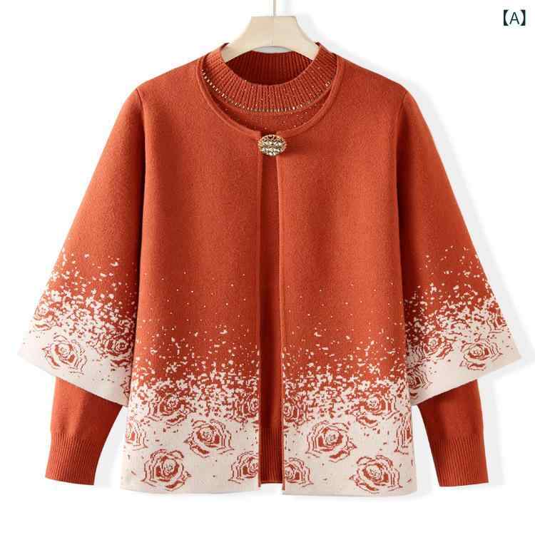 ニットセットアップ レディース ママ ミセス 2点セット アンサンブル カーディガン プルオーバー 厚手 ..