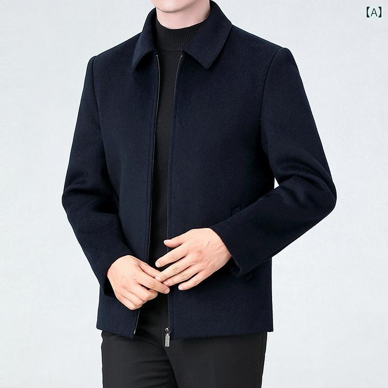 コート メンズ 男性用 秋冬 防寒 保温性 取り外し可能 ダウンライナー付き ダブルフェイス 羊毛 ウール テーラードカラー 厚手 ミドル丈 シングルボタン ビジネス カジュアル 通勤 アウター