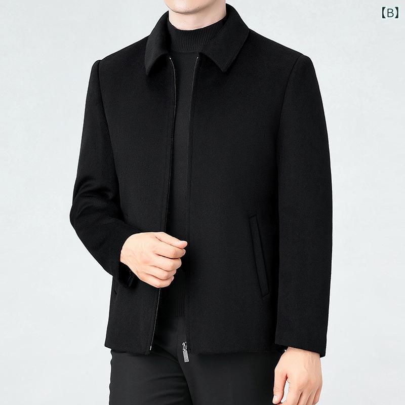 コート メンズ 男性用 秋冬 防寒 保温性 取り外し可能 ダウンライナー付き ダブルフェイス 羊毛 ウール テーラードカラー 厚手 ミドル丈 シングルボタン ビジネス カジュアル 通勤 アウター