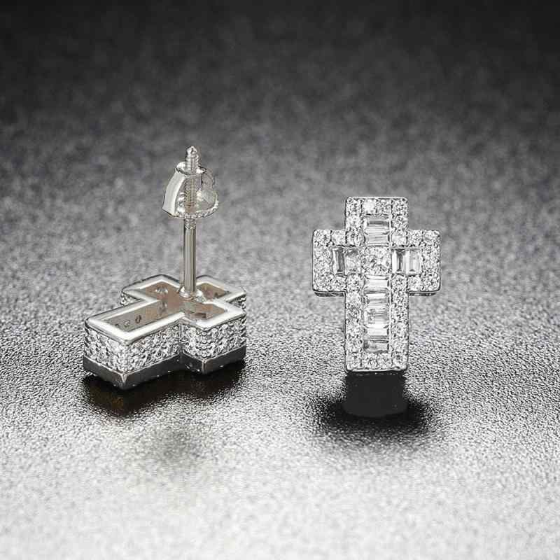 ピアス レディース 女性用 立体 十字架 ジルコニアパヴェ 幾何学模様 チタンポスト 電気メッキ加工 合金製 ヒップホップ 欧米風 ファッション シンプル 通勤用 ゴールド シルバー