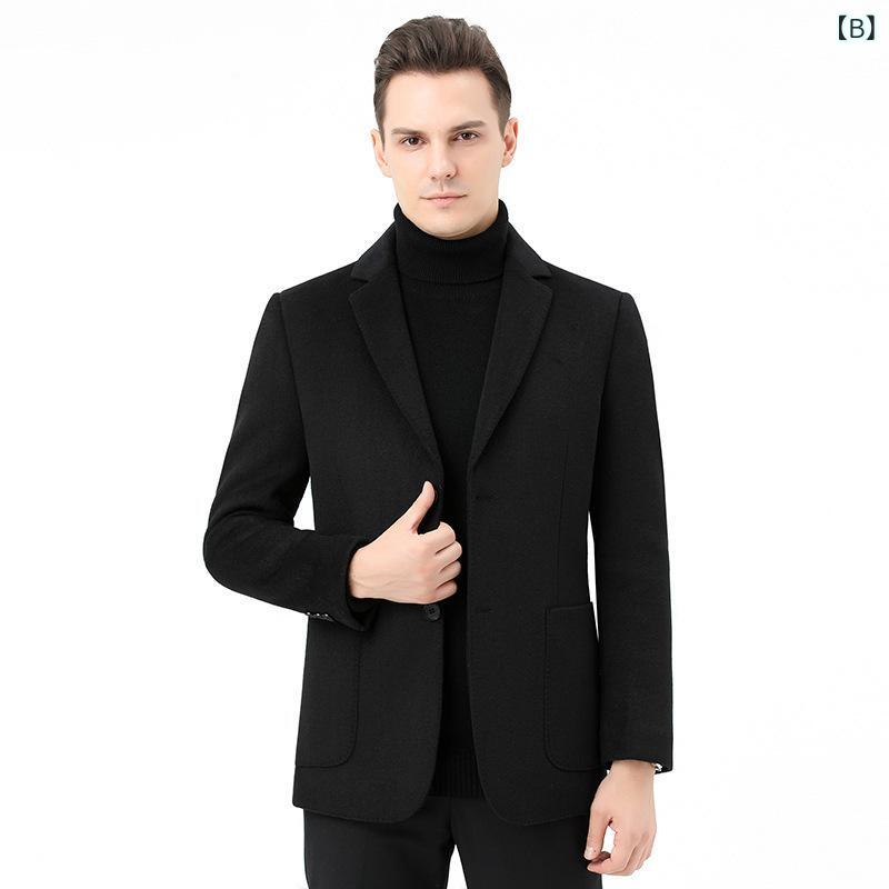 ジャケット メンズ 男性用 ビジネス シングルブレスト 2ボタン ダブルフェイス ウール 形態安定 洗濯機洗い可 耐久性 オフィス 通勤 秋冬
