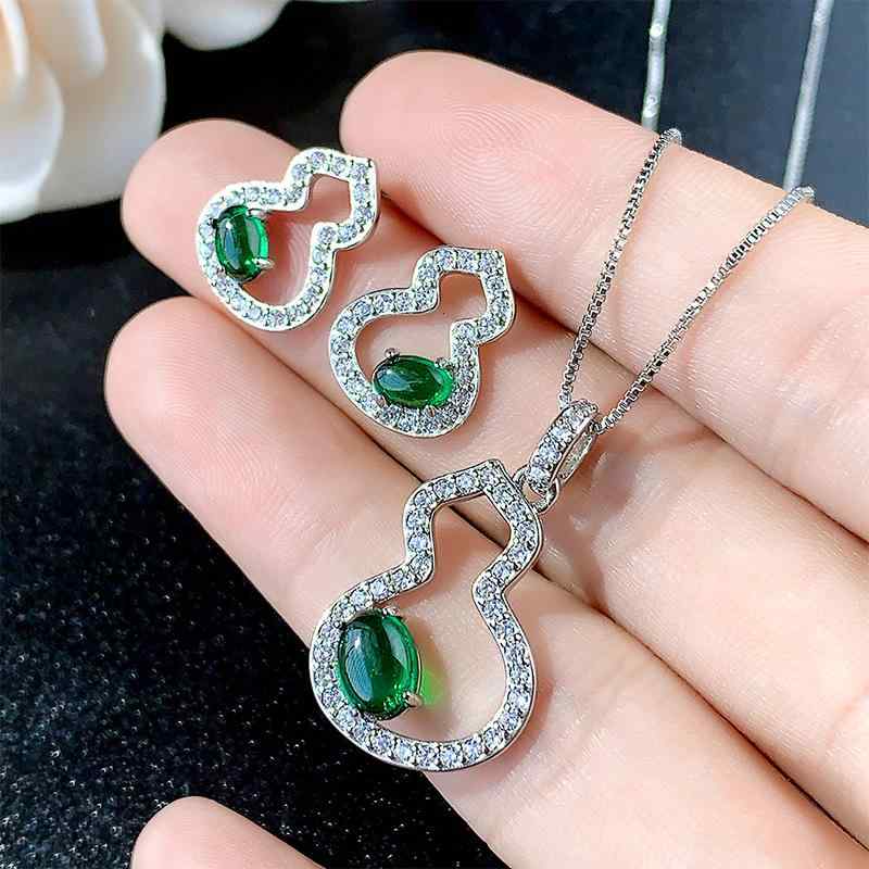ジュエリーセット レディース S925シルバー ジルコニア 瓢箪モチーフ エメラルド ルビー ネックレス ピアス セット ボックスチェーン オフィス カジュアル 通勤 普段使い 上品 アクセサリー