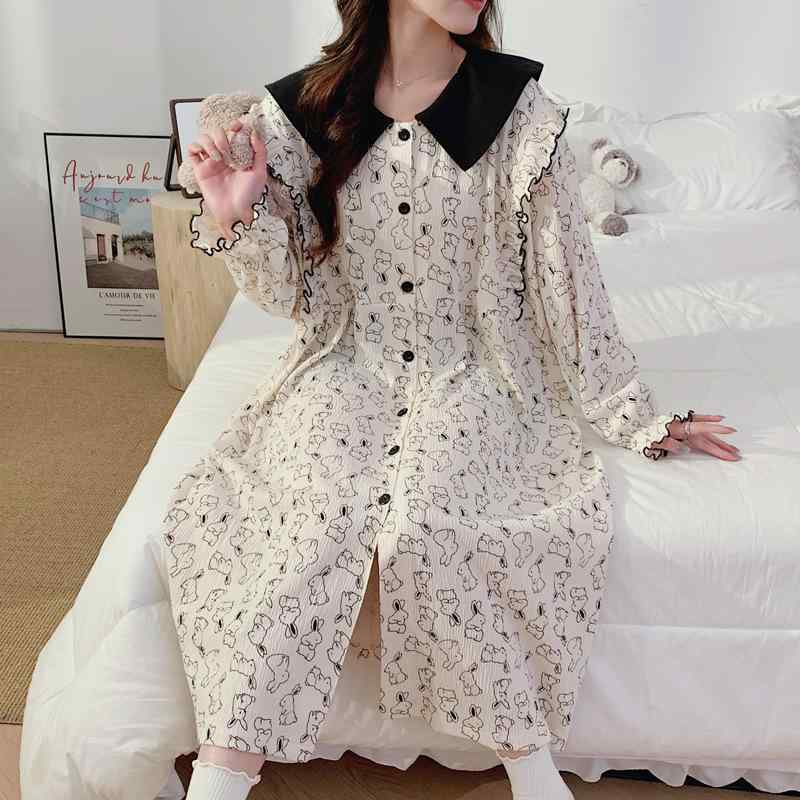 パジャマ レディース マタニティ 産後 授乳対応 長袖 開襟 ワンピース ルームウェア 部屋着 ゆったり ..