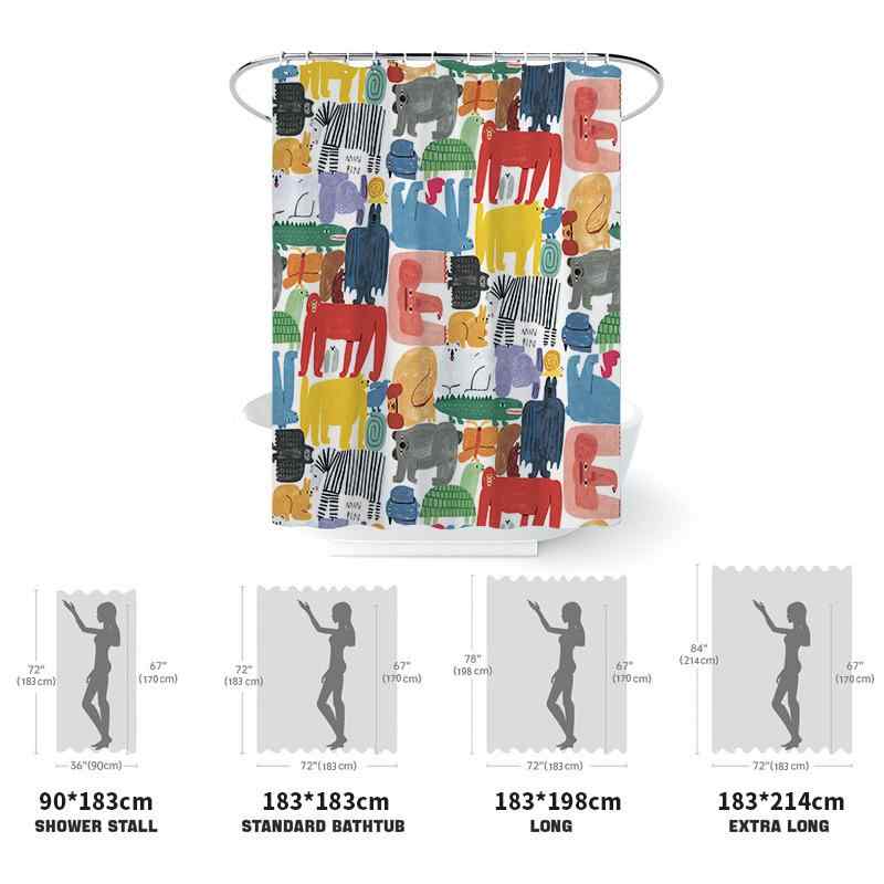 シャワーカーテン 防水 乾湿分離 浴室 バスルーム 間仕切り おしゃれ 幾何学 カートゥーン デジタルプ..