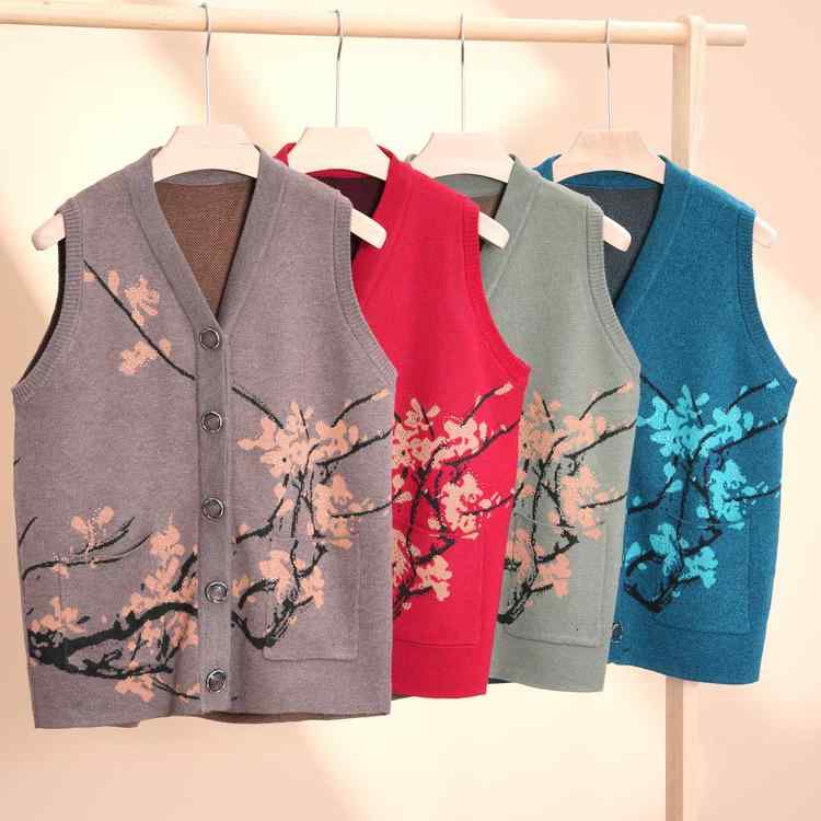 ニット レディース 女性用 中高年 ママ 母親 祖母 秋冬 高級感 上品 あったか 保温性 ゆったり 体型カバー ポリエステル ベスト ジレ トップス キャメル レッド グリーン ブルー 豊富なカラー 普段使い お出かけ