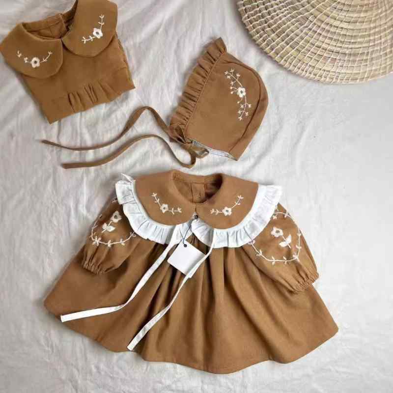 ワンピース ベビー キッズ 女の子 秋冬 綿麻 長袖 手刺繍 プリンセスドレス Aライン ベビードール かわ..