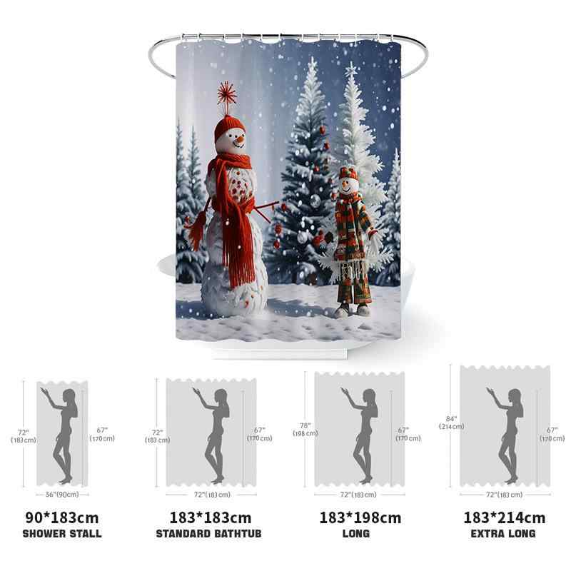 シャワーカーテン 防水 クリスマス 雪だるま柄 ポリエステル 春亜紡 ポンジー生地 バスルーム用 間仕切り 目隠し 洗える おしゃれ 4点セット アメリカンデザイン かわいい