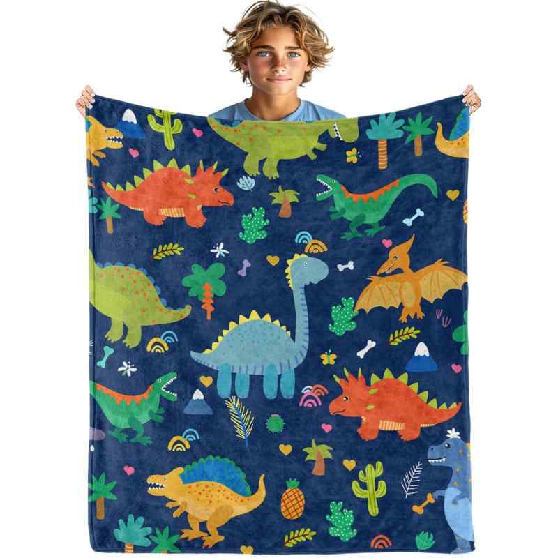 毛布 キッズ 男の子 恐竜柄 フランネル ブランケット 肌触り やわらか ポリエステル 寝具 ひざ掛け オ..