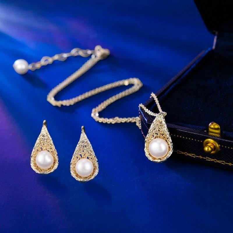 アクセサリーセット レディース フレンチレトロ エレガント 高級感 光沢パール ピアス ネックレス ティ..