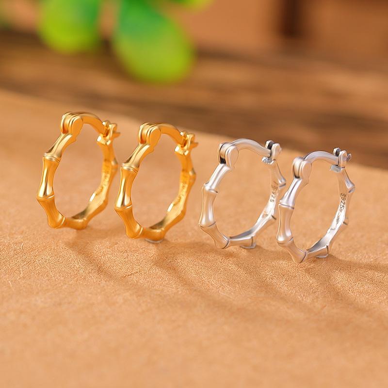 Other - ピアス イヤリング イヤーカフ レディース 女性用 S925純銀 金メッキ ゴールド シルバー シンプル 個性的 新中華風 レトロ 竹モチーフ 縁起物