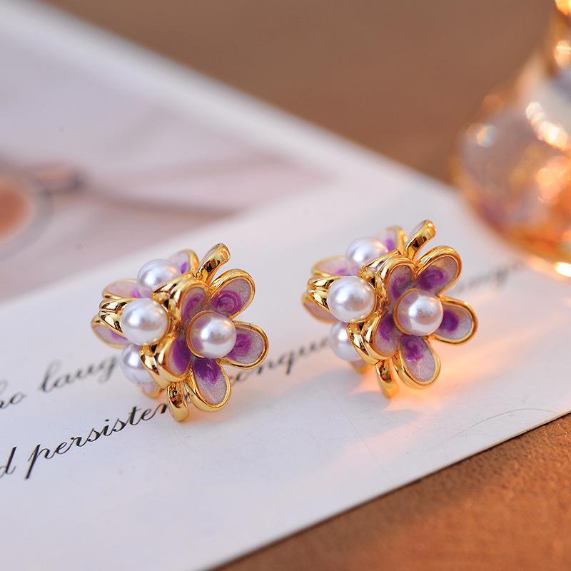 ピアス レディース フレンチレトロ フラワー パール 上品 かわいい 高級感 デイリー オフィス カジュアル エレガント 銅製 電気メッキ加工