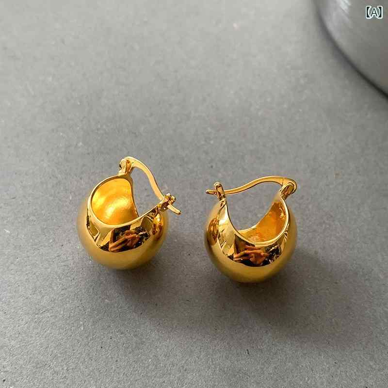 セキュアデポのピアス イヤリング レディース 女性用 軽やか 小ぶり 高級感 光沢 丸玉 フープ メタル ゴールド シルバー レトロ ヴィンテージ フレンチ デザイン おしゃれ 春夏｜アングル2