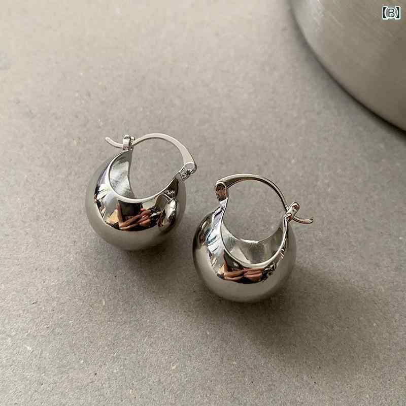 セキュアデポのピアス イヤリング レディース 女性用 軽やか 小ぶり 高級感 光沢 丸玉 フープ メタル ゴールド シルバー レトロ ヴィンテージ フレンチ デザイン おしゃれ 春夏｜アングル3