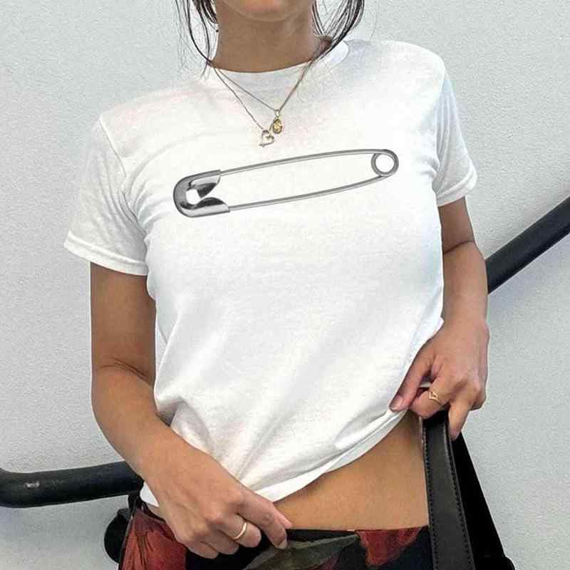 Tシャツ レディース 半袖 ラウンドネック ショート丈 スリムフィット クリッププリント アメリカンカジュアル ストリート系 春夏 ニット 女性用 着回し万能(4)