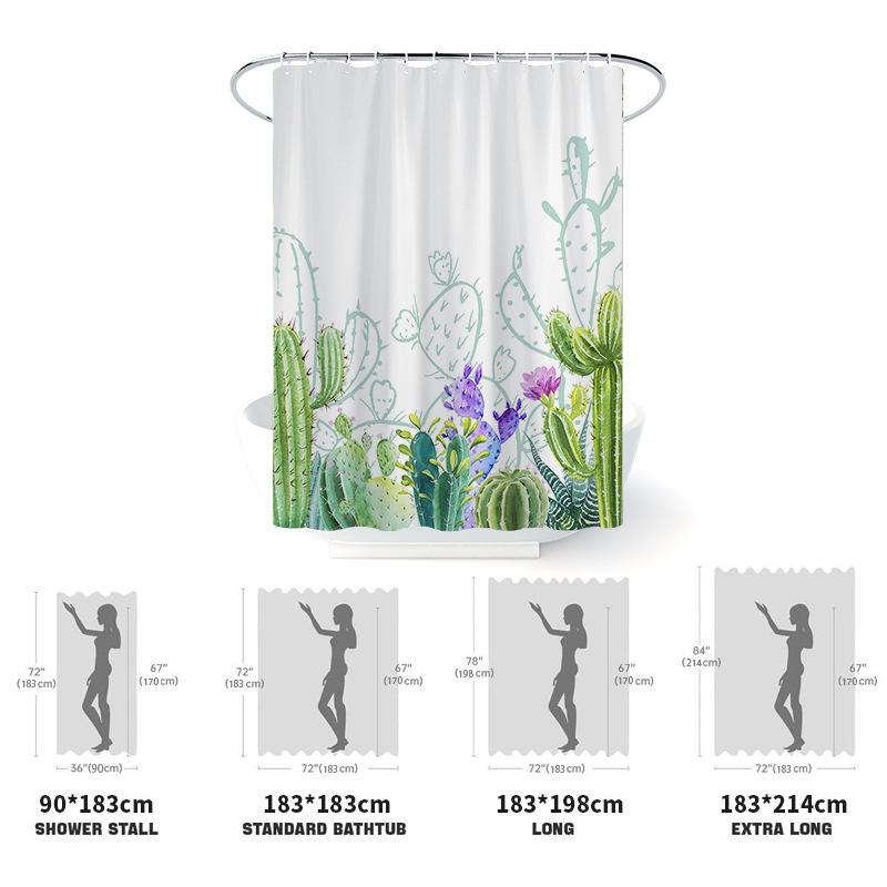 シャワーカーテン サボテン柄 デジタルプリント 撥水加工 防水 防カビ バスルーム 間仕切り 軽量 ポリエステル製 おしゃれ モダン シンプル 北欧風 ユニットバス 浴室用