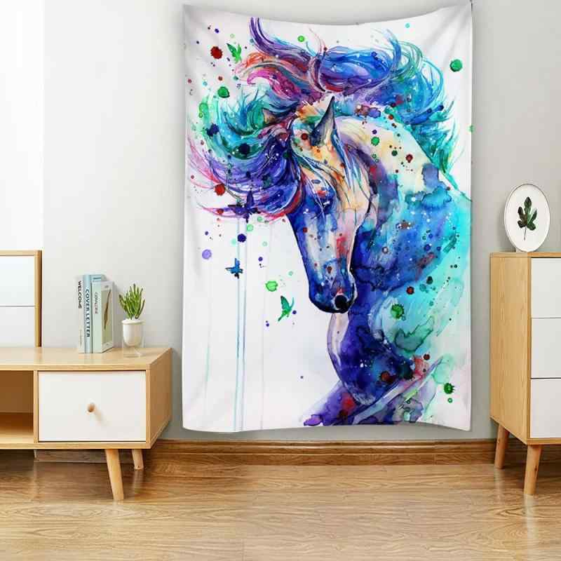 Character Pattern - タペストリー 疾走する八頭の馬 動物柄 アート 北欧風 大判 おしゃれ 壁飾り リビング 寝室 模様替え 風景画 ウォールアート ポリエステル製
