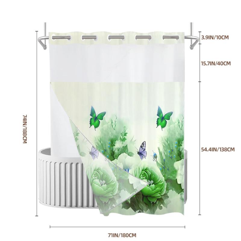 シャワーカーテン 防水 防カビ デジタルプリント 植物 蝶柄 ボタニカル バタフライ おしゃれな目隠し 間仕切り 二重構造 大型リング対応 ポリエステル素材 バスルーム お風呂 トイレ ユニットバス用 モダン シンプル