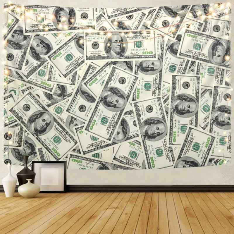 タペストリー ドル紙幣柄 浅緑 グレー 壁掛け ウォールデコレーション ポリエステル製 北欧風 リビング 寝室 ダイニング 書斎 寮 おしゃれ インテリア 間仕切り プリント 背景布