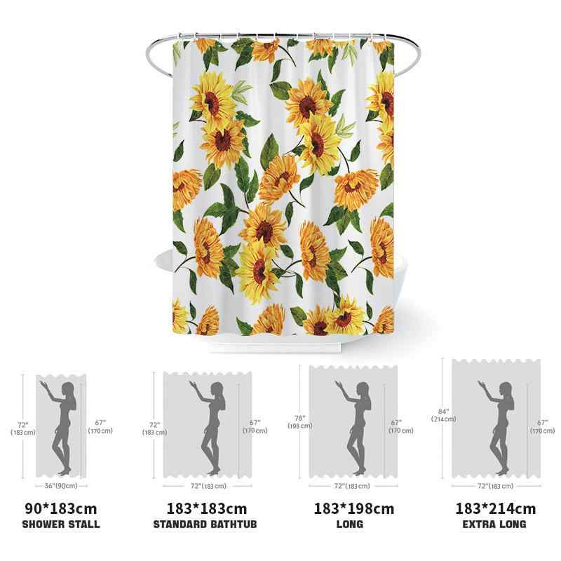 シャワーカーテン バスカーテン 浴室 風呂 ポリエステル 防水加工 撥水加工 防カビ 衛生的 目隠し 現代 シンプル 向日葵 ヒマワリ デジタルプリント 四点セット バスグッズ
