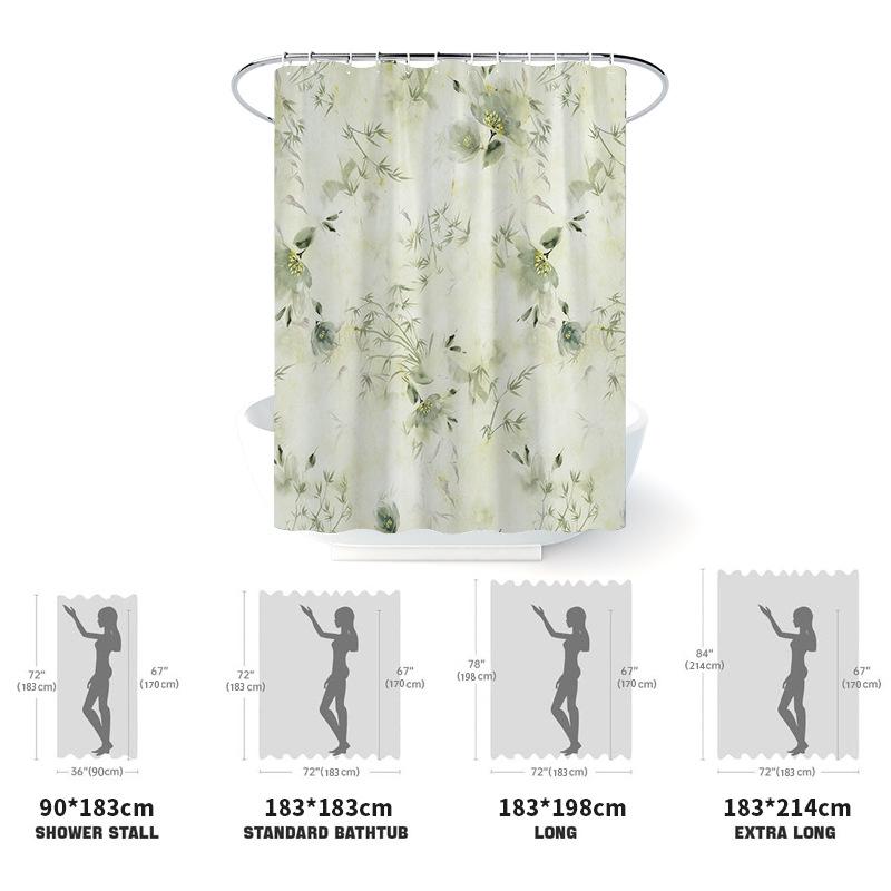 シャワーカーテン 防水 遮光 目隠し デジタルプリント タイダイ 竹柄 ポリエステル製 モダン シンプル バスルーム ユニットバス 洗面所 間仕切り 浴室用 4点セット