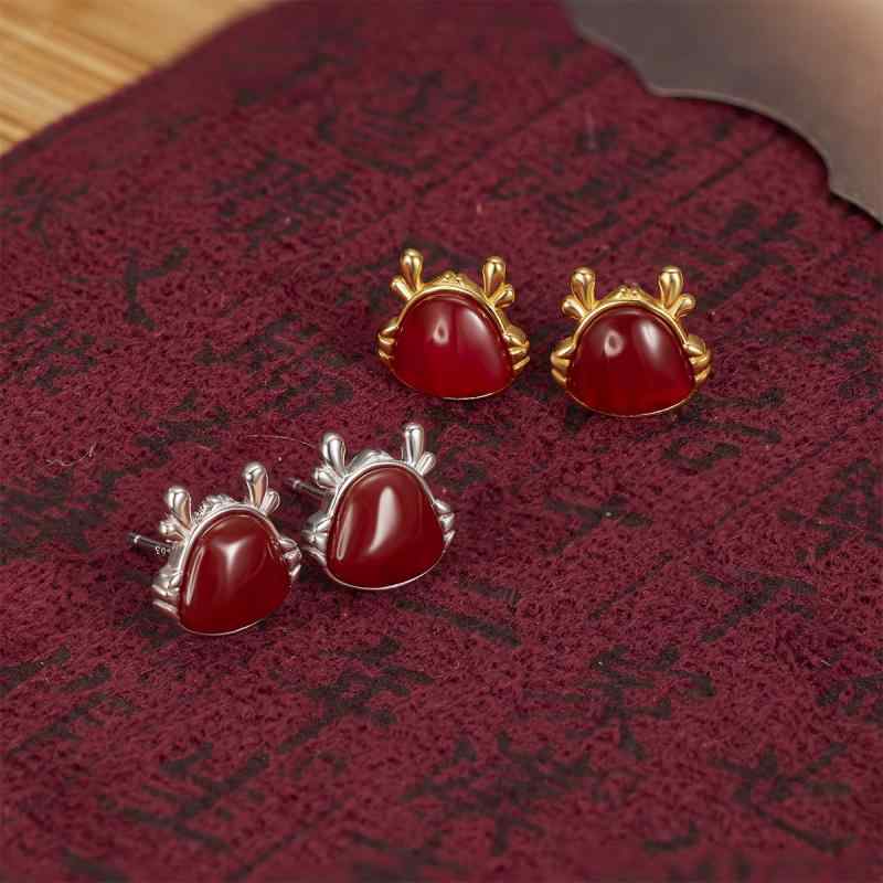ピアス レディース S925純銀 レッドメノウ 龍モチーフ 辰 干支 福モチーフ 電気メッキ加工 高級感 ファッション オフィス 通勤 普段使い カジュアル