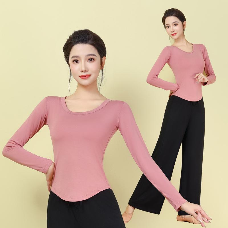 ダンスウェア レディース 大人用 モダンダンス ラテンダンス ヨガ 練習着 トップス 長袖 スリムフィット ボディメイク フィットネス 体形カバー 再生繊維 モーダル 吸汗速乾 肌触り良い オールシーズン 無地 レッスンウェア