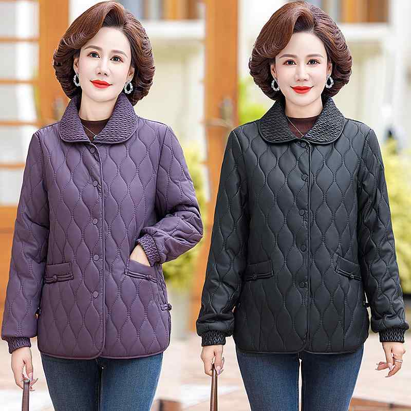 中綿ジャケット レディース 手洗い不要 フェイクレザー アウター 韓国風 スリム 着痩せ効果 秋冬 おしゃれ 襟付き シングルボタン 長袖 ポリエステル中綿 ミドル丈 通勤