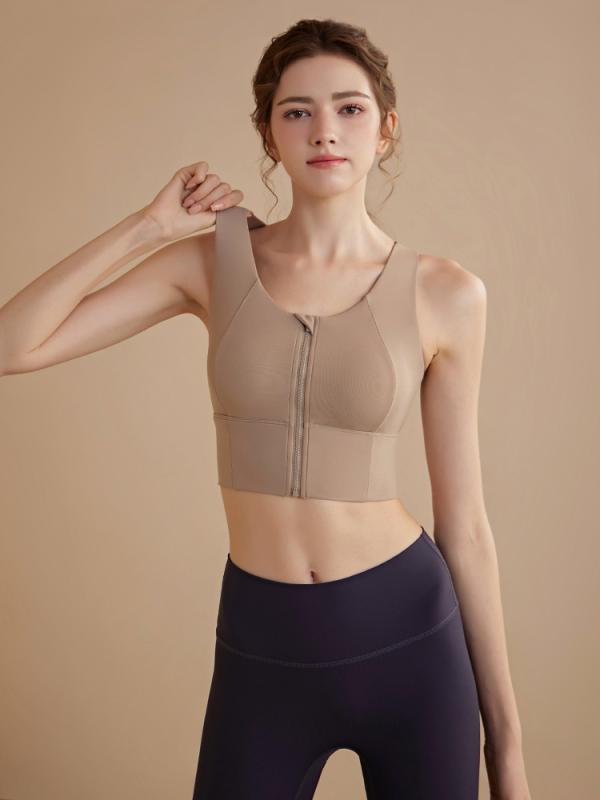 スポーツブラ レディース 女性用 フロントジップ 高強度 揺れ防止 ランニング ヨガ ピラティス フィットネス ジム スポーツウェア 寄せ上げ バストアップサポート 垂れ防止 ノンワイヤー 吸汗速乾 伸縮性 タンクトップ型 フルカップ 薄型