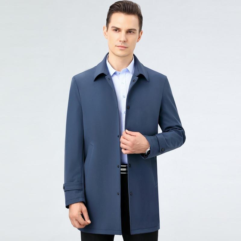 アウター メンズ シワになりにくい ゆったり トレンチコート ビジネス カジュアル 通勤 オフィス ミドル丈 スプリングコート ジャケット 大人 テーラードカラー シルク混