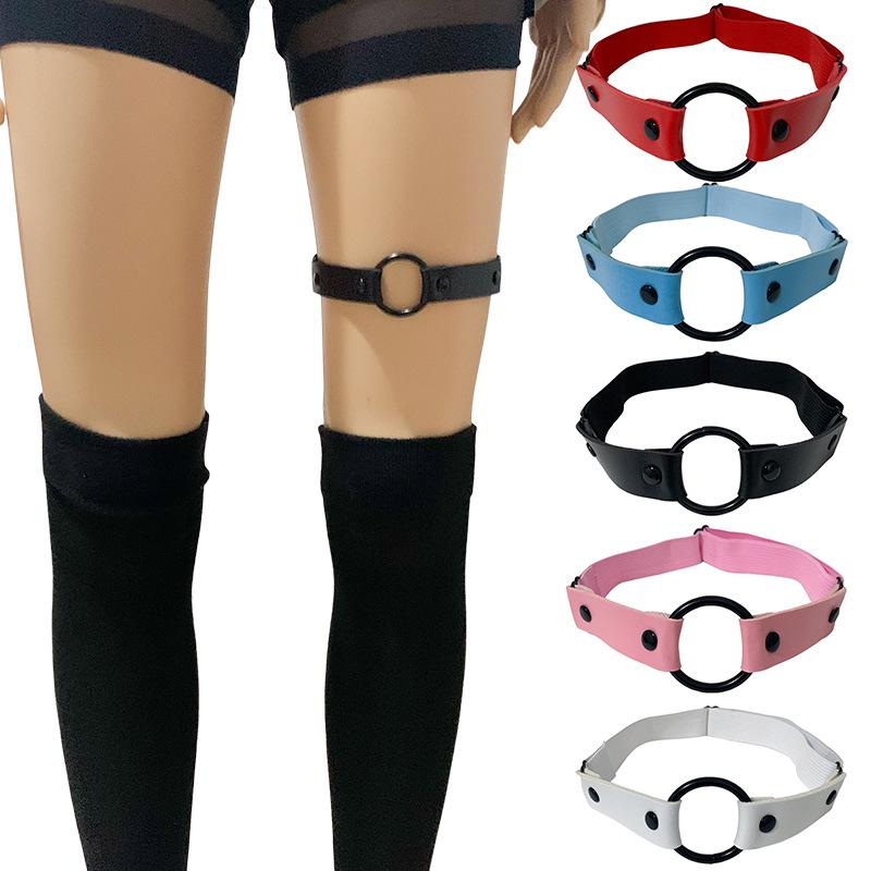 レッグチェーン レディース 女性用 欧米風 パンク ゴシック ストリート ナイトクラブ 原宿系 セクシー レザー 丸型 太ももリング アンクレット ガーターベルト 黒 赤 ピンク 水色 白(x2)(4)