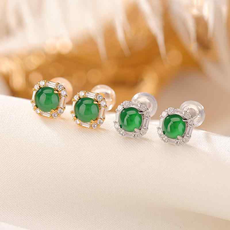 ピアス レディース S925 シルバー 金メッキ 翡翠 レトロ シンプル おしゃれ スクエア 丸玉 スタッドピアス 上品 エレガント ゴールドカラー シルバーカラー