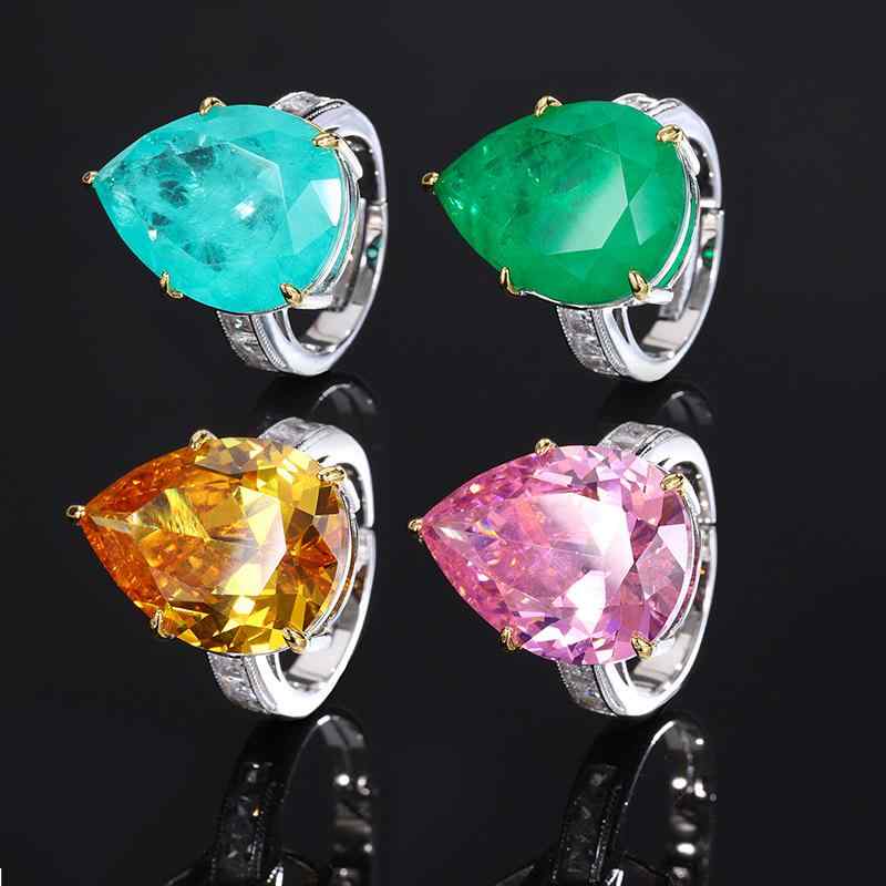 リング レディース ジルコニア カラーストーン フリーサイズ オープンリング パライバ エメラルド ピンク ゴールド ドロップデザイン 欧米風 秋冬 ファッション オフィス 通勤 普段使い