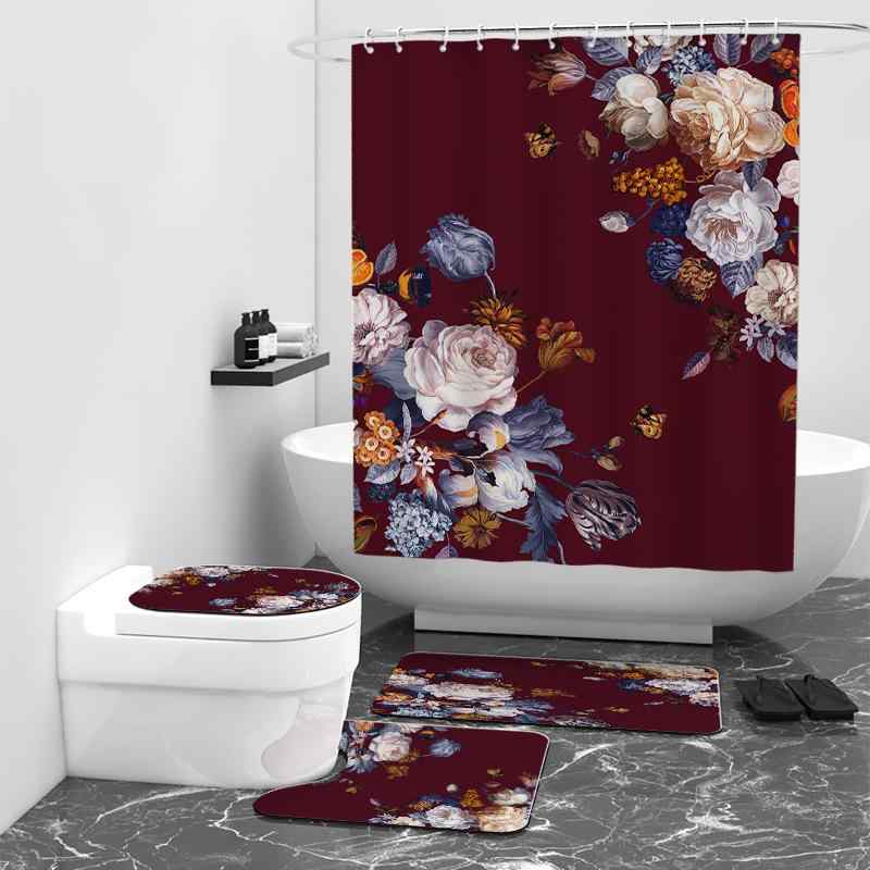 シャワーカーテン 防水 撥水 高精細 デジタルプリント 油絵風 絵画風 アートデザイン 4点セット 浴室 バスルーム 洗面所 お風呂 間仕切り おしゃれ モダン シンプル ポリエステル生地