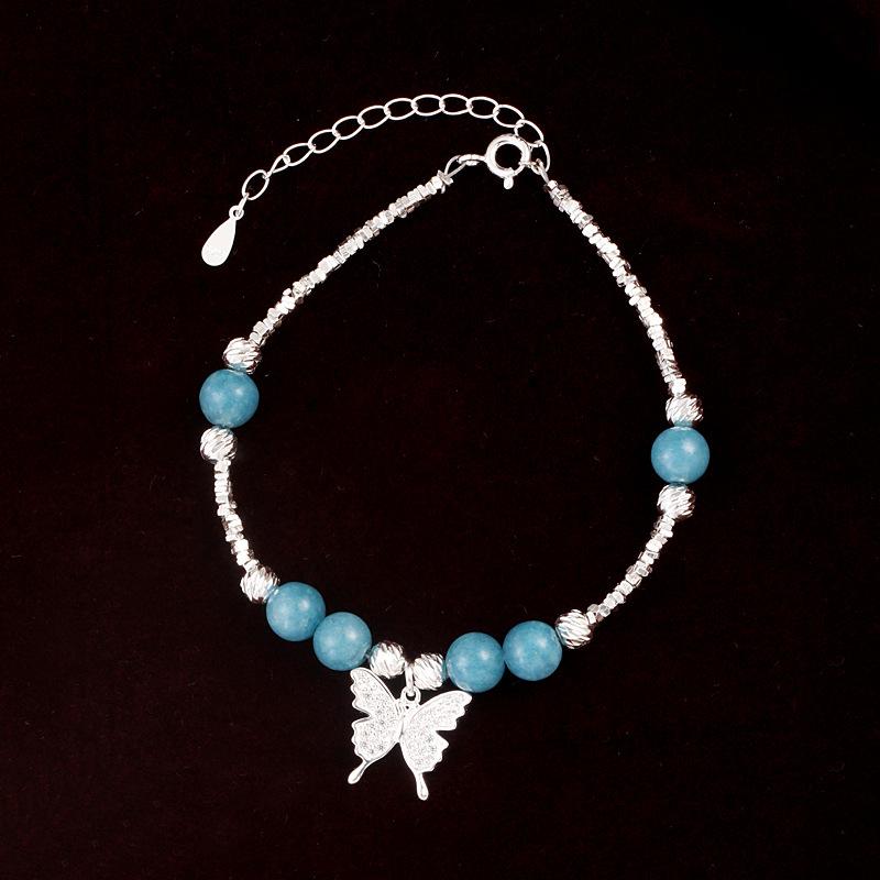 ブレスレット レディース S925シルバー アジャスター付き 蝶モチーフ ジルコニア アクアマリン 高級感 ..