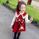 ジャンパースカート 女の子 ノースリーブ ワンピース 重ね着 インナー ピーターパンカラー 丸襟 プリンセスドレス かわいい おしゃれ カジュアル 女児 秋冬 赤 ピンク ポリエステル