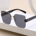 サングラス レディース UV400 紫外線カット 小顔効果 リムレス ビッグフレーム スクエアフレーム 網目模様テンプル 欧米風 ファッション 通勤 ドライブ アウトドア 旅行 レジャー(x2)(4)