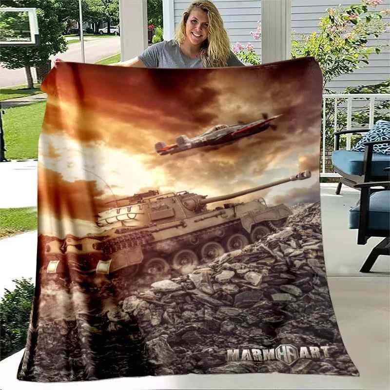 ブランケット 男の子向け ミリタリー 戦車柄 フランネル素材 ポリエステル ソフトタッチ オールシーズ..