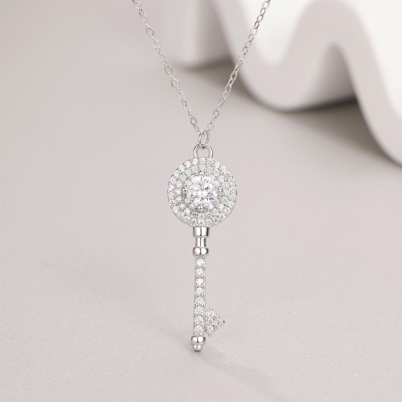 ネックレス 男女兼用 S925 シルバー 上品 マイクロパヴェ 鍵モチーフ ペンダント 高級感 電気メッキ加..