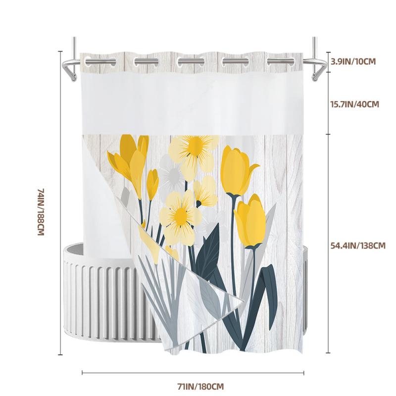 シャワーカーテン 防水 二重 デジタルプリント 木目柄 おしゃれ モダン シンプル 穴開け不要 取り付け簡単 ポリエステル製 バスルーム 脱衣所 目隠し 洗面所 セット