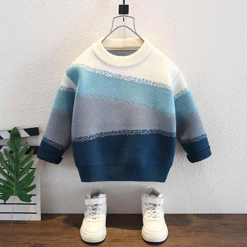 ニット キッズ 男の子 グラデーションカラー セーター 秋冬 厚手 柔らかい肌触り クルーネック プルオーバー アクリル素材 3歳から8歳向け 普段着 通学 カジュアル 韓国風