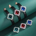 ジュエリー レディース ライトラグジュアリー 高級感 ルビー ジルコニア カラーストーン ブルー シュガーキューブデザイン ブレスレット バングル 指輪 エレガント 華やか デイリーユース オフィス パーティー