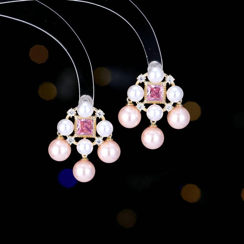 ピアス イヤリング レディース 女性用 秋冬 フレンチ 上品 エレガント おしゃれ 合わせやすい 個性的 デザイン フェミニン ロマンチック ピンク パール ドロップ型(4)